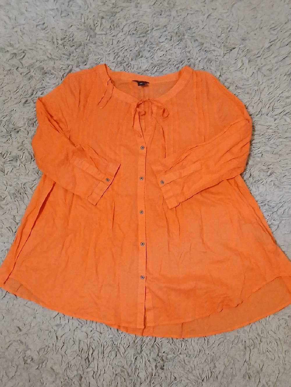 intro. Orange Button-Front Women’s Tie-Neck Blouse